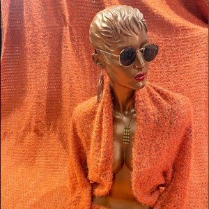 Orange Sweater Knit Shrug Jacket and Hat